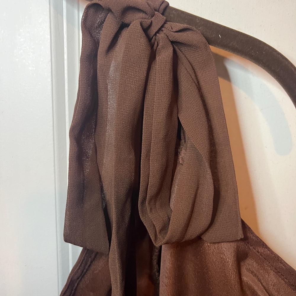 PrettyLittleThing One Shoulder Brown Dress - Picture 5 of 12